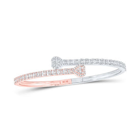 10kt Two-tone Gold Baguette Diamond Heart Cuff Bangle Bracelet - 1.5 Cttw - Alternate view 1 from Splendid Jewellery