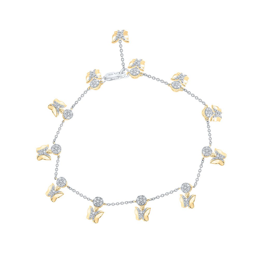 Bracelets | 10kt Two-tone Gold Womens Round Diamond Butterfly Bracelet 3/4 Cttw | Splendid Jewellery GND
