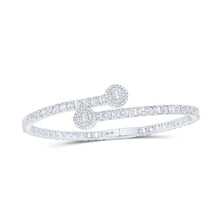 Load image into Gallery viewer, 10kt White Gold Baguette and Round Diamond Circle Cuff Bangle Bracelet - 2-3/4 Cttw - Alternate view 1 from Splendid Jewellery