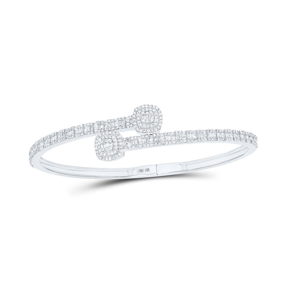 Bracelets | 10kt White Gold Womens Baguette Diamond Cushion Square Cuff Bangle Bracelet 1-5/8 Cttw | Splendid Jewellery GND