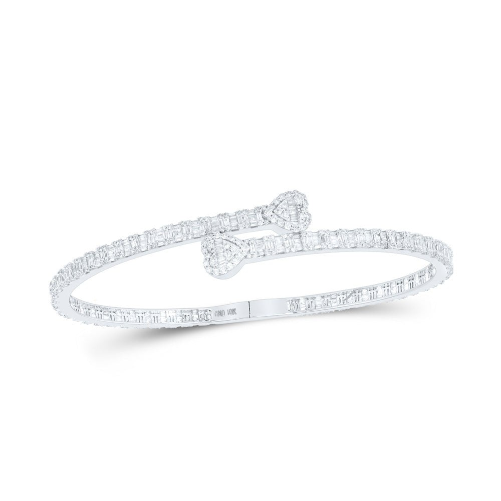 Bracelets | 10kt White Gold Womens Baguette Diamond Heart Cuff Bangle Bracelet 2-5/8 Cttw | Splendid Jewellery GND
