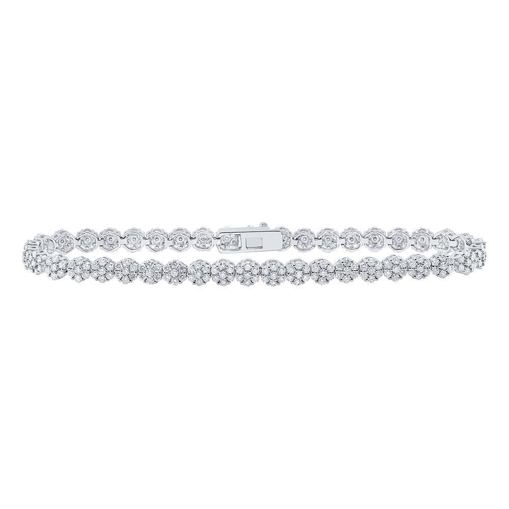 Bracelets | 10kt White Gold Womens Round Diamond Cluster Link Fashion Bracelet 3-1/5 Cttw | Splendid Jewellery GND