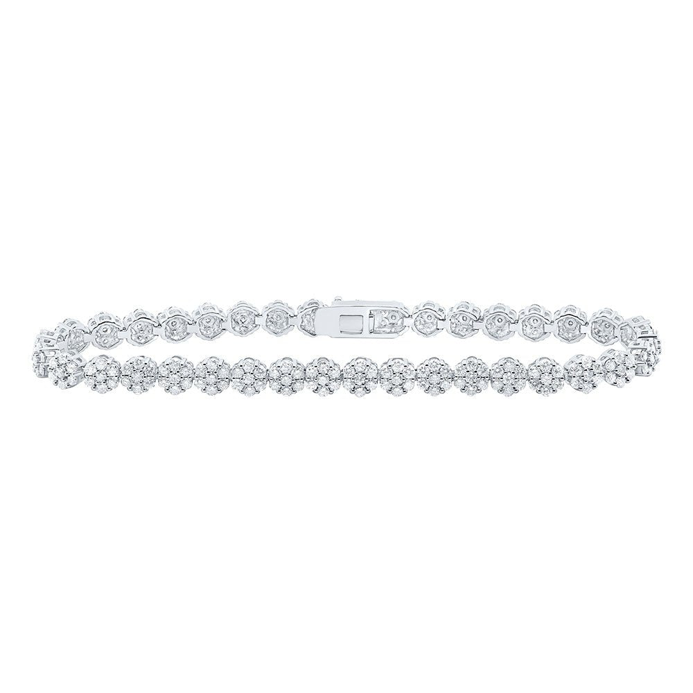 Bracelets | 10kt White Gold Womens Round Diamond Cluster Link Fashion Bracelet 4-3/8 Cttw | Splendid Jewellery GND