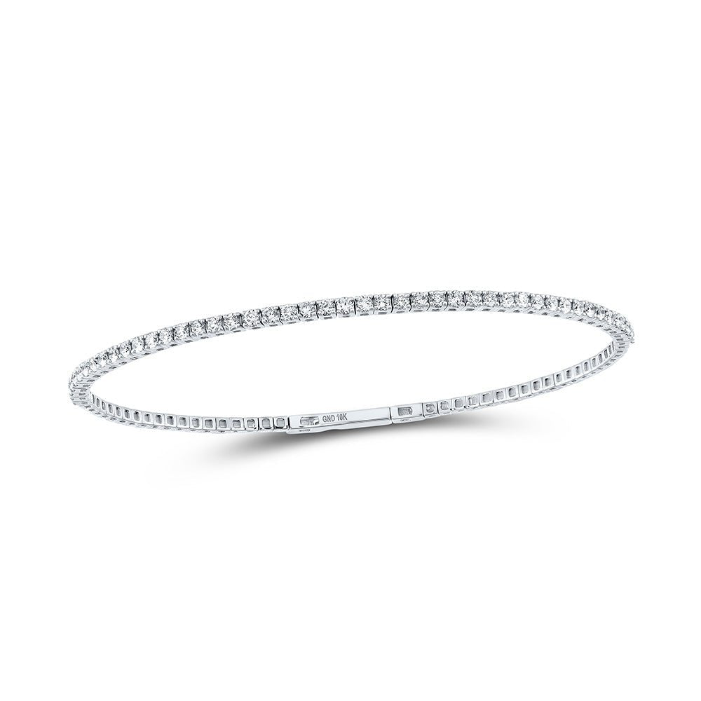 Bracelets | 10kt White Gold Womens Round Diamond Flexible Bangle Bracelet 1-1/3 Cttw | Splendid Jewellery GND