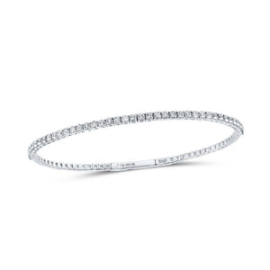 Bracelets | 10kt White Gold Womens Round Diamond Flexible Single Row Bangle Bracelet 1-1/4 Cttw | Splendid Jewellery GND