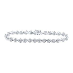 Bracelets | 10kt White Gold Womens Round Diamond Flower Cluster Link Bracelet 3-7/8 Cttw | Splendid Jewellery GND