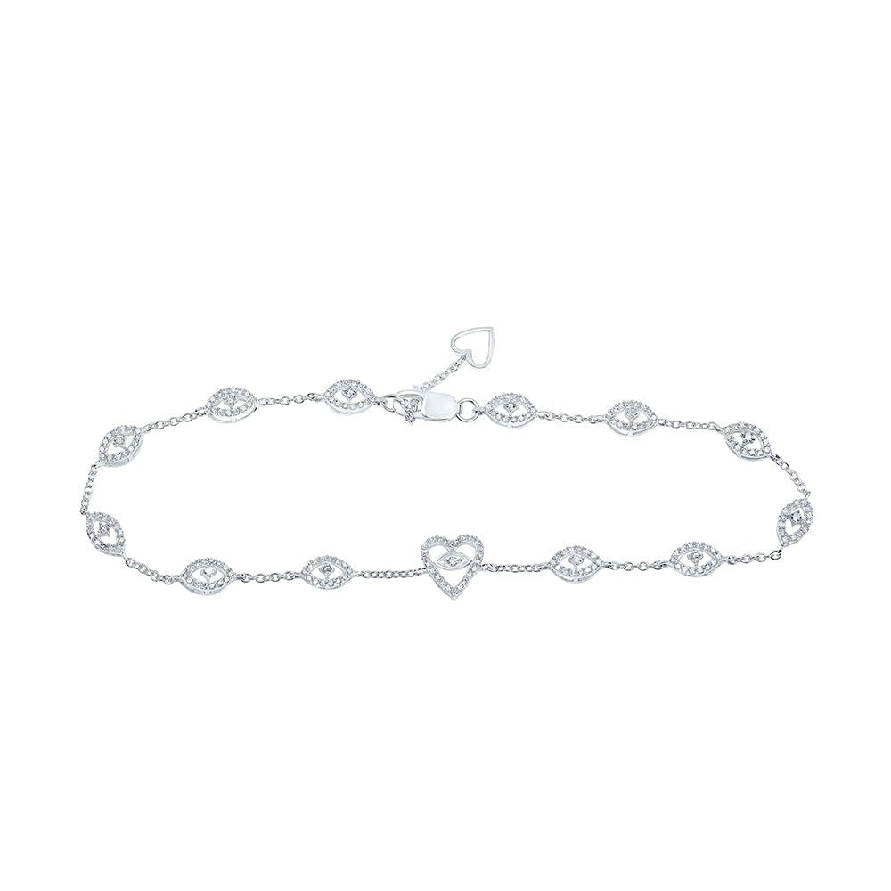 Bracelets | 10kt White Gold Womens Round Diamond Heart Bracelet 1/2 Cttw | Splendid Jewellery GND