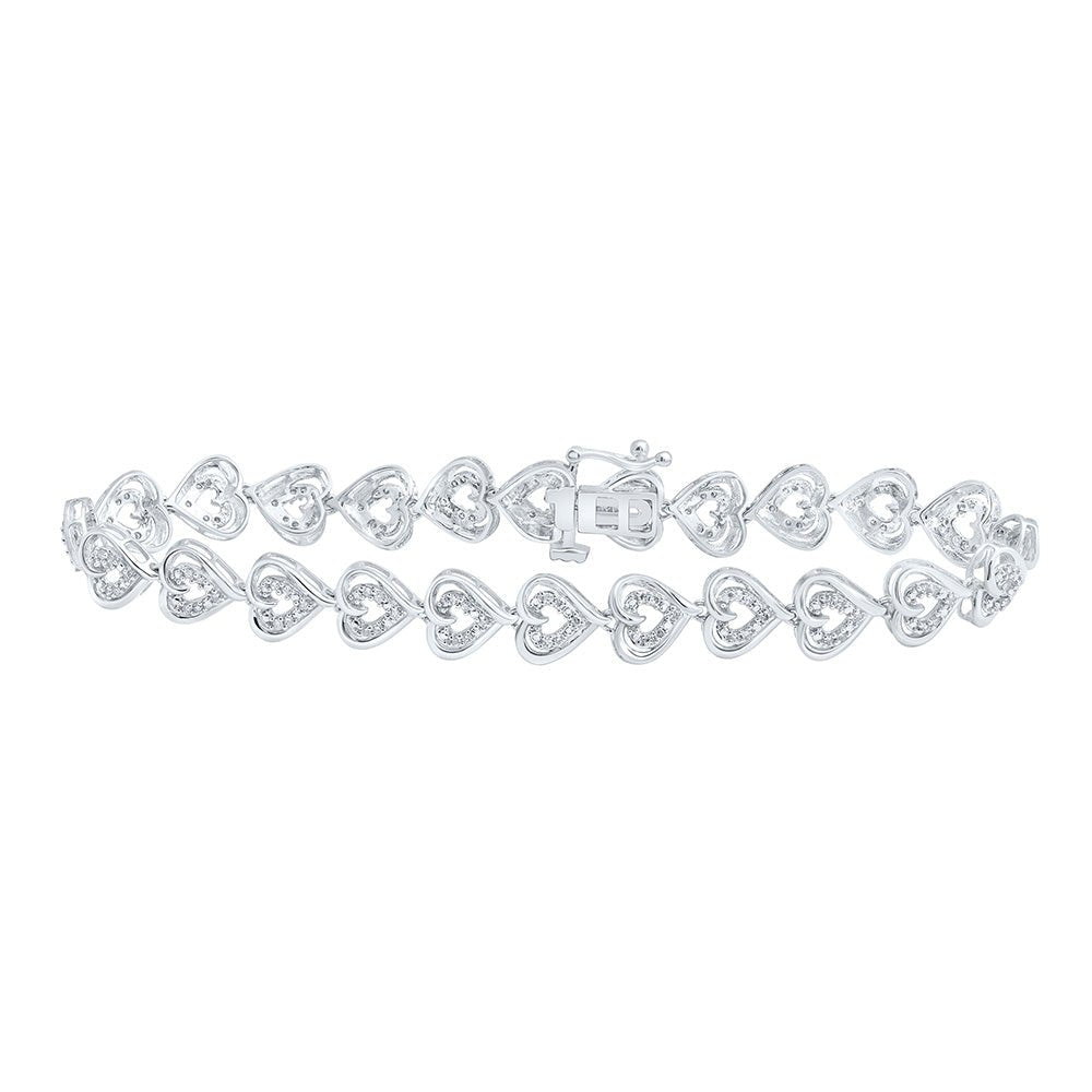 Bracelets | 10kt White Gold Womens Round Diamond Heart Bracelet 1/2 Cttw | Splendid Jewellery GND