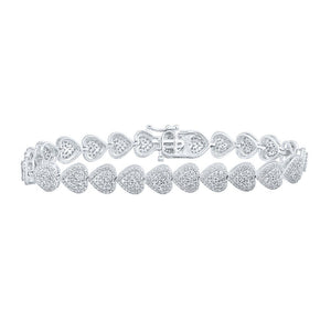 Bracelets | 10kt White Gold Womens Round Diamond Heart Bracelet 2-5/8 Cttw | Splendid Jewellery GND