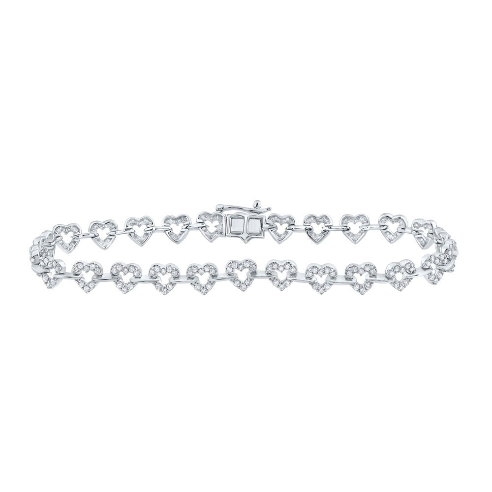 Bracelets | 10kt White Gold Womens Round Diamond Heart Fashion Bracelet 1-3/8 Cttw | Splendid Jewellery GND