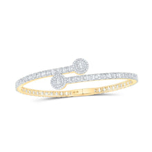 Load image into Gallery viewer, Radiant Baguette Diamond Circle Cuff Bangle Bracelet in 10kt Yellow Gold - 2-3/4 Cttw product  Top View from Splendid Jewellery