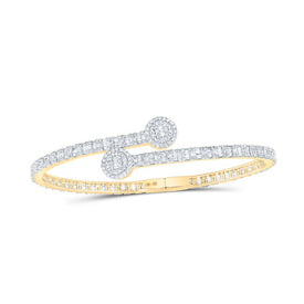 Radiant Baguette Diamond Circle Cuff Bangle Bracelet in 10kt Yellow Gold - 2-3/4 Cttw product  Top View from Splendid Jewellery