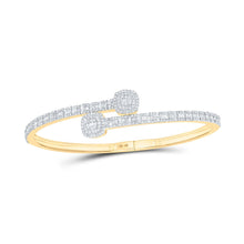 Load image into Gallery viewer, 10kt Yellow Gold Baguette Diamond Cushion Square Cuff Bangle Bracelet - 1-5/8 Cttw: A Dazzling Statement Piece by Splendid Jewellery product  Top View from Splendid Jewellery