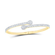 Load image into Gallery viewer, 10kt Yellow Gold Baguette and Round Diamond Cuff Bangle - 1-5/8 Cttw product  Top View from Splendid Jewellery