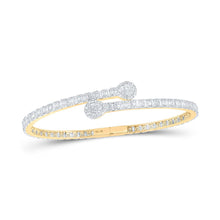 Load image into Gallery viewer, 10kt Yellow Gold Baguette and Round Diamond Cuff Bangle Bracelet - 2-5/8 Cttw product  Top View from Splendid Jewellery