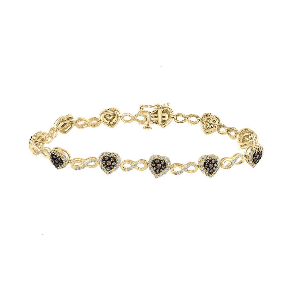 Bracelets | 10kt Yellow Gold Womens Round Brown Diamond Heart Bracelet 1-7/8 Cttw | Splendid Jewellery GND