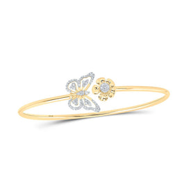 10kt Yellow Gold Delicate Diamond Butterfly Bangle Bracelet - 1/4 Cttw product  Top View from Splendid Jewellery