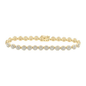 Dazzling 10kt Yellow Gold Diamond Flower Cluster Link Bracelet - 3-7/8 Cttw product  Top View from Splendid Jewellery