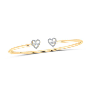 Bracelets | 10kt Yellow Gold Womens Round Diamond Heart Bangle Bracelet 1/10 Cttw | Splendid Jewellery GND