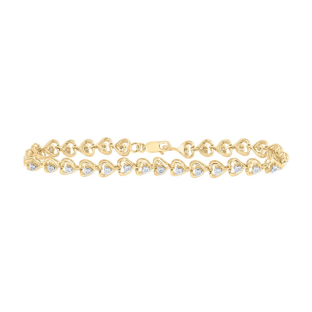 Bracelets | 10kt Yellow Gold Womens Round Diamond Heart Bracelet 1/4 Cttw | Splendid Jewellery GND