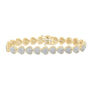 Bracelets | 10kt Yellow Gold Womens Round Diamond Heart Bracelet 2-5/8 Cttw | Splendid Jewellery GND