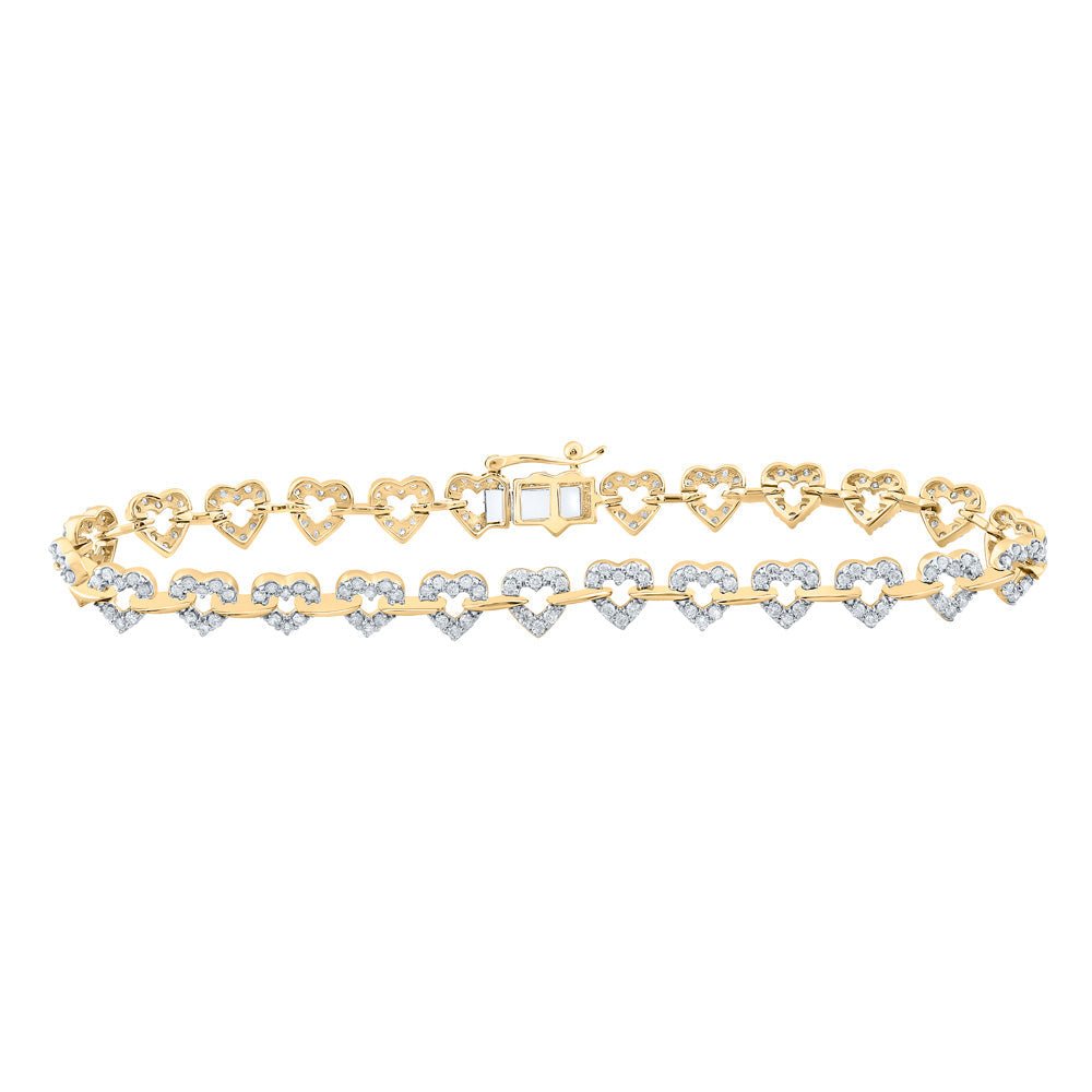 Bracelets | 10kt Yellow Gold Womens Round Diamond Heart Fashion Bracelet 1-3/8 Cttw | Splendid Jewellery GND