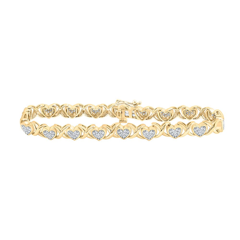 Bracelets | 10kt Yellow Gold Womens Round Diamond Heart Fashion Bracelet 1 Cttw | Splendid Jewellery GND