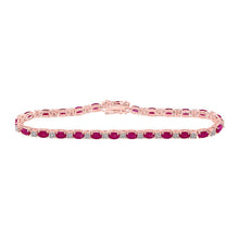 Load image into Gallery viewer, 14kt Rose Gold Oval Ruby Diamond Tennis Bracelet - 7 Carat Total Weight - Top View