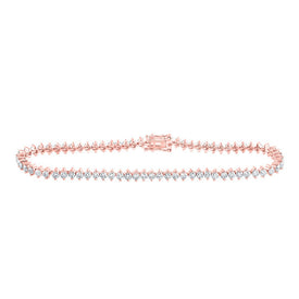 14kt Rose Gold Sparkling Round Diamond Tennis Bracelet - 3-1/4 Carat Total Weight - Top View