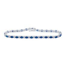 Load image into Gallery viewer, 14kt White Gold Oval Blue Sapphire Diamond Fashion Bracelet - Elegant Splendor - Top View