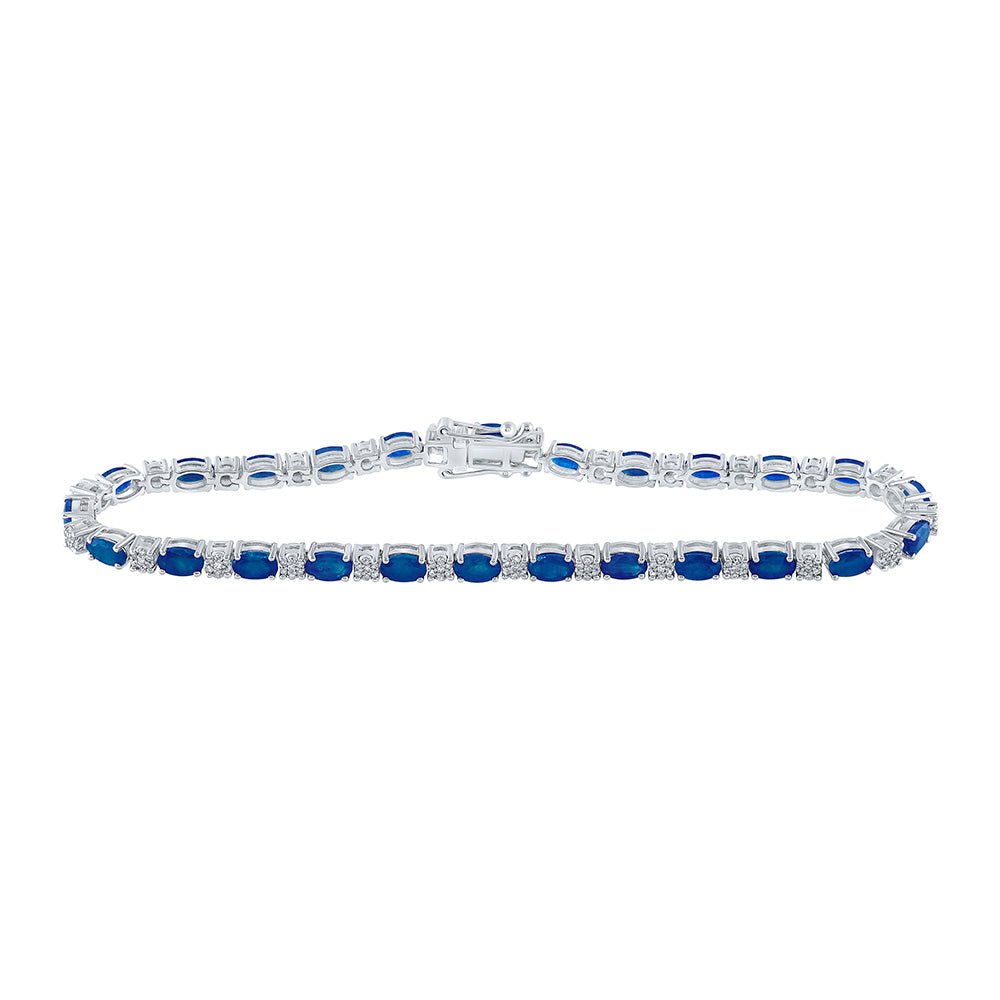 Bracelets | 14kt White Gold Womens Oval Blue Sapphire Diamond Fashion Bracelet 7-3/8 Cttw | Splendid Jewellery GND