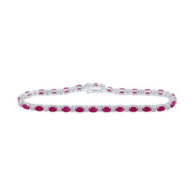 14kt White Gold Oval Ruby Diamond Fashion Bracelet - Radiant Elegance - Top View