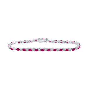 Bracelets | 14kt White Gold Womens Oval Ruby Diamond Fashion Bracelet 7 Cttw | Splendid Jewellery GND