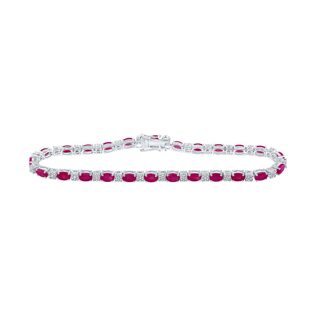 Bracelets | 14kt White Gold Womens Oval Ruby Diamond Fashion Bracelet 7 Cttw | Splendid Jewellery GND