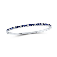 Load image into Gallery viewer, 14kt White Gold Blue Sapphire Diamond Bangle Bracelet - Exquisite Elegance - Top View