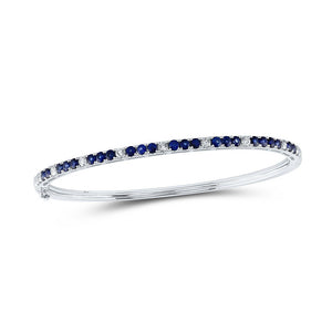 Bracelets | 14kt White Gold Womens Round Blue Sapphire Diamond Bangle Bracelet 2-1/5 Cttw | Splendid Jewellery GND