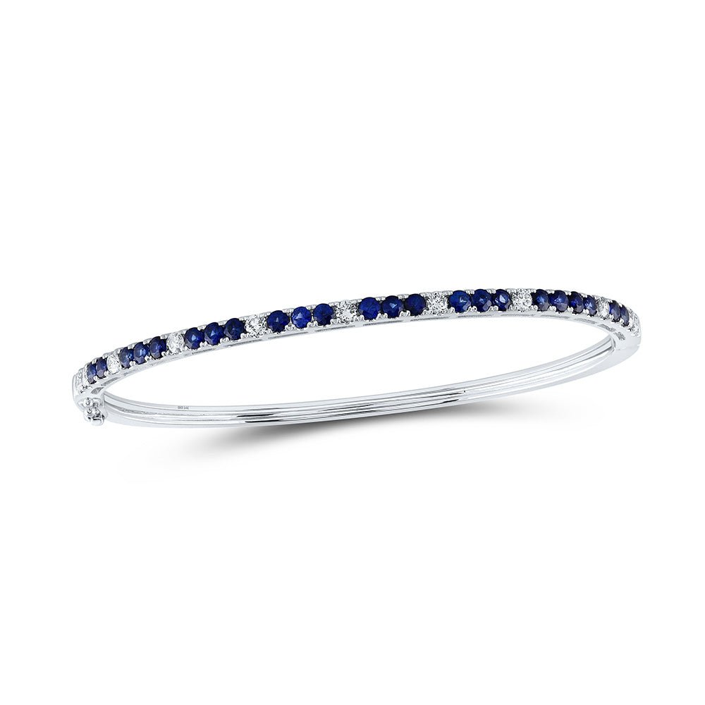 Bracelets | 14kt White Gold Womens Round Blue Sapphire Diamond Bangle Bracelet 2-1/5 Cttw | Splendid Jewellery GND