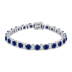 14kt White Gold Blue Sapphire Diamond Tennis Bracelet - Exquisite Elegance - Top View