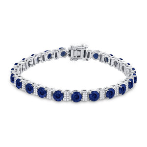 Bracelets | 14kt White Gold Womens Round Blue Sapphire Diamond Tennis Bracelet 15-1/4 Cttw | Splendid Jewellery GND