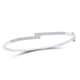 14kt White Gold Sparkling Diamond Bypass Bangle Bracelet - 1 Carat Total Weight - Top View