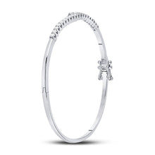 Load image into Gallery viewer, 14kt White Gold Sparkling Diamond Bypass Bangle Bracelet - 1 Carat Total Weight - Second Side View