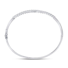 Load image into Gallery viewer, 14kt White Gold Sparkling Diamond Bypass Bangle Bracelet - 1 Carat Total Weight - Front View