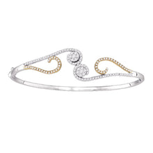 Load image into Gallery viewer, 14kt White Gold Diamond Flower Cluster Bangle Bracelet - Dazzling Elegance - Top View