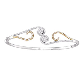 14kt White Gold Diamond Flower Cluster Bangle Bracelet - Dazzling Elegance - Top View
