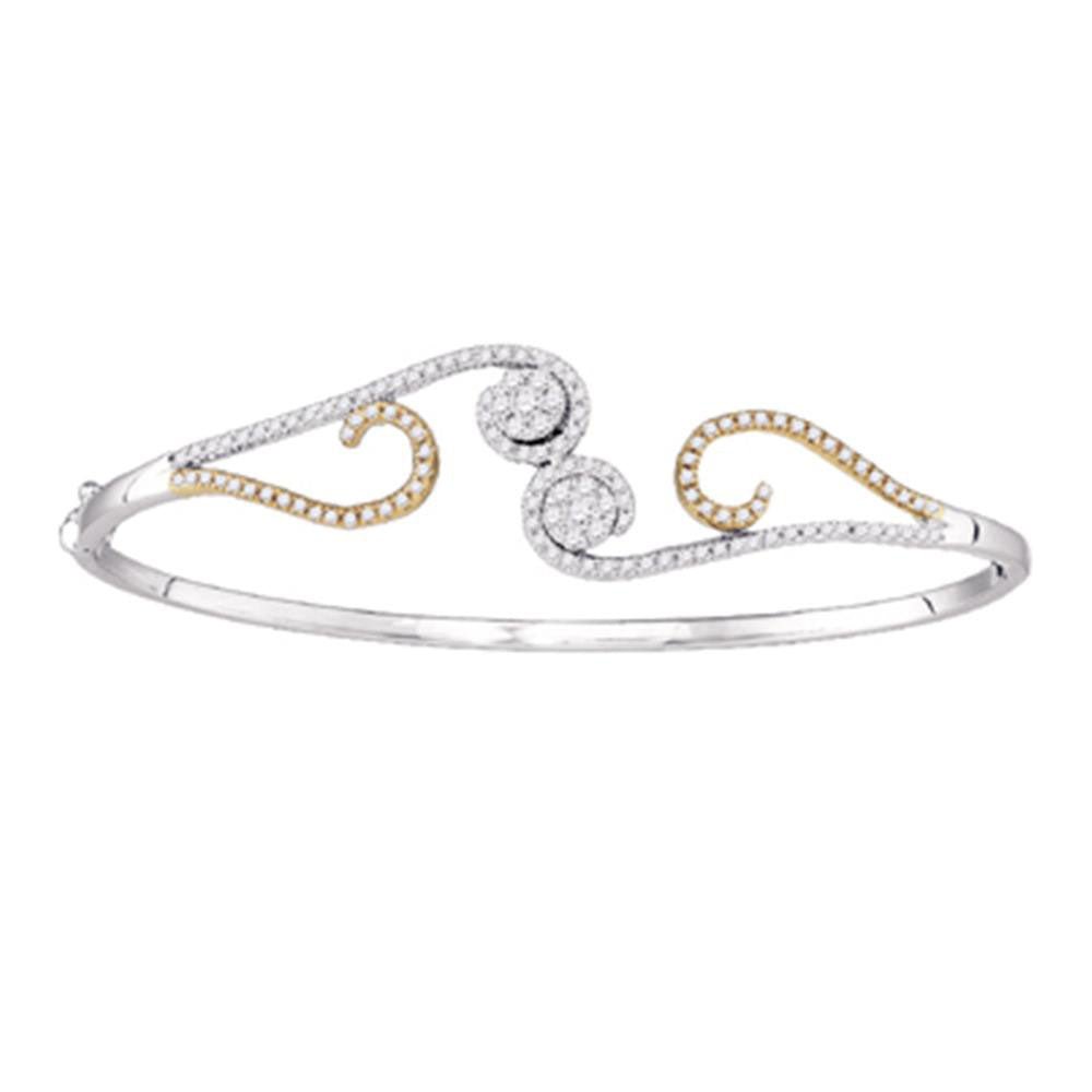 Bracelets | 14kt White Gold Womens Round Diamond Curl Flower Cluster Bangle Bracelet 5/8 Cttw | Splendid Jewellery GND