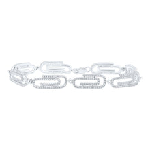 Load image into Gallery viewer, 14kt White Gold Diamond Paper Clip Fashion Bracelet - 1-7/8 Cttw - Top View