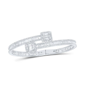 14kt White Gold Diamond Square-accent Cuff Bangle Bracelet - Exquisite Brilliance - Top View