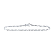 Load image into Gallery viewer, Sparkling Diamond Elegance: 14kt White Gold Round Tennis Bracelet - 3 Cttw - Top View