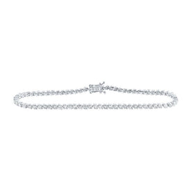 Sparkling Diamond Elegance: 14kt White Gold Round Tennis Bracelet - 3 Cttw - Top View