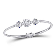 Load image into Gallery viewer, 14kt White Gold Triple Cluster Bangle Bracelet with Round Diamonds and Blue Sapphire - Top View